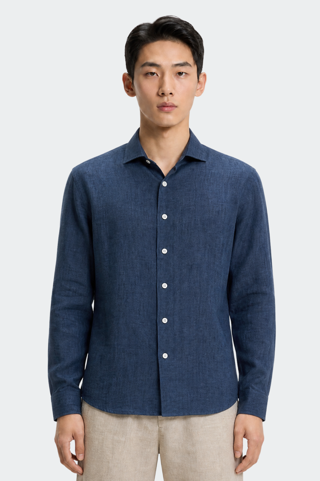 Linen Shirt for Men, Relaxed Fit, Spread Collar