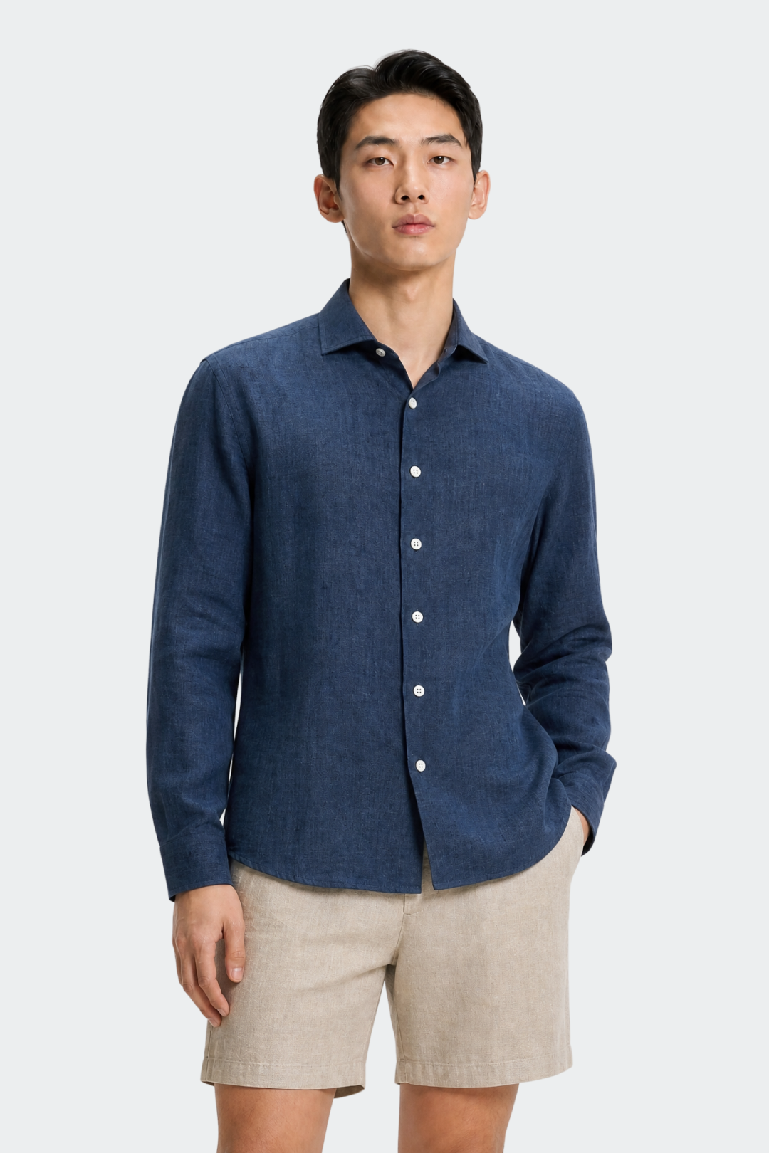 Linen Shirt for Men, Relaxed Fit, Spread Collar