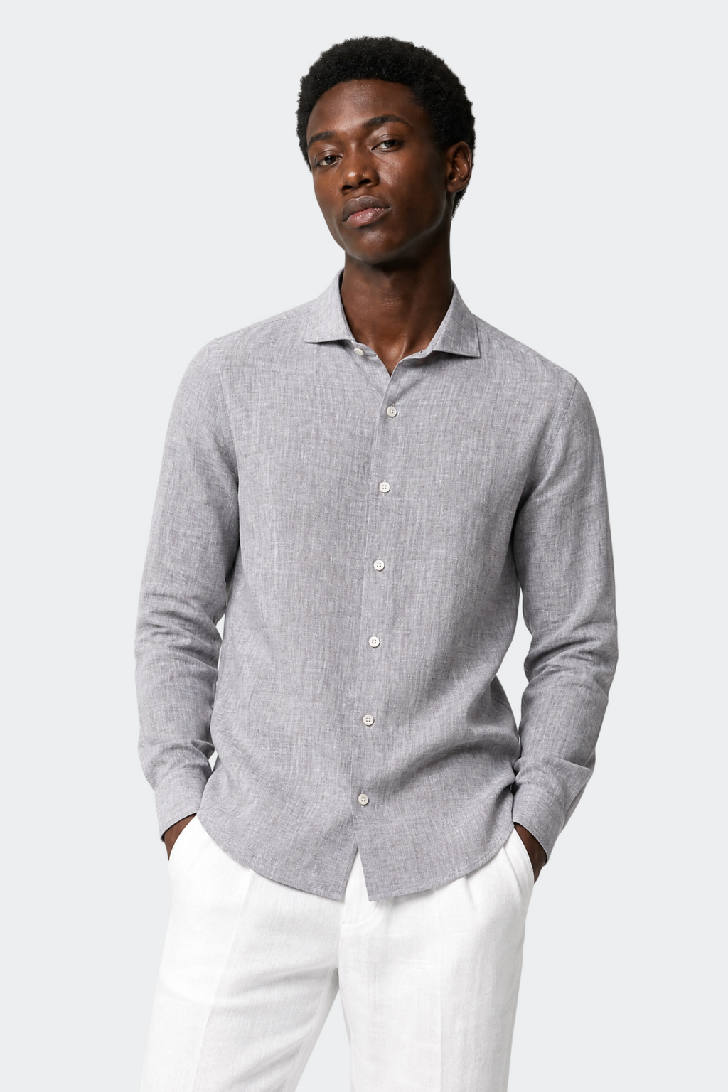 Linen Shirt for Men, Relaxed Fit, Spread Collar