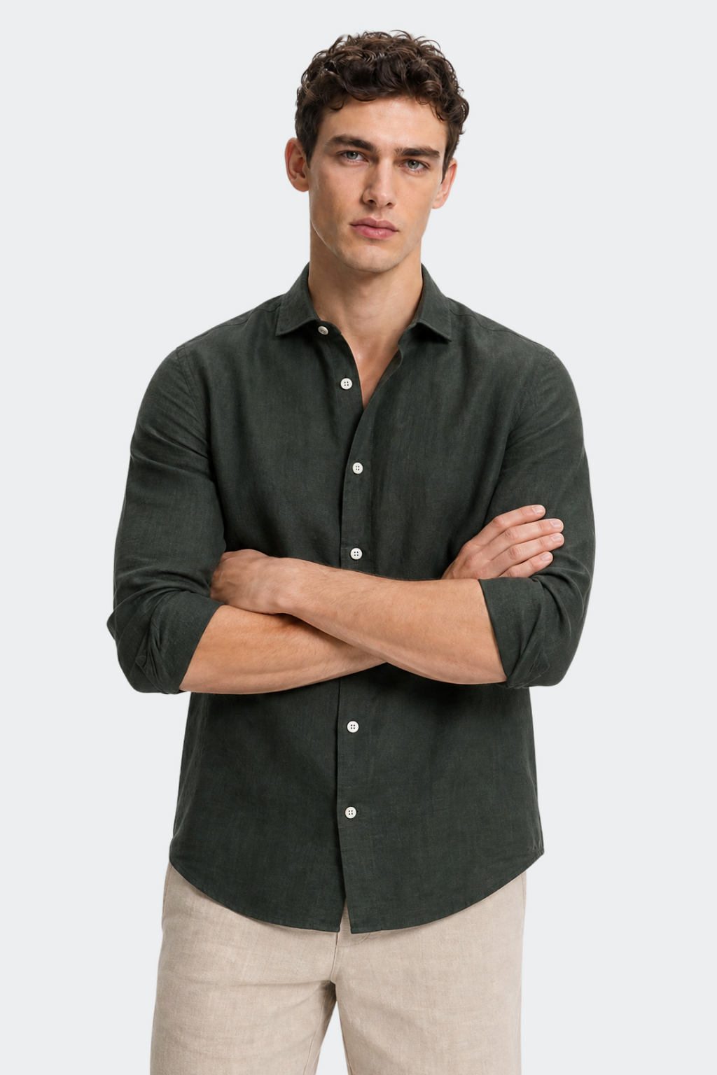 Linen Shirt for Men, Relaxed Fit, Spread Collar