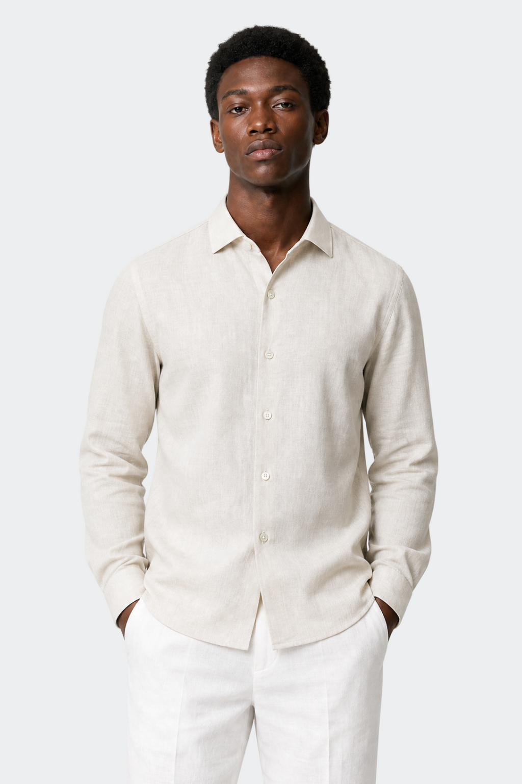 Linen Shirt for Men, Relaxed Fit, Spread Collar