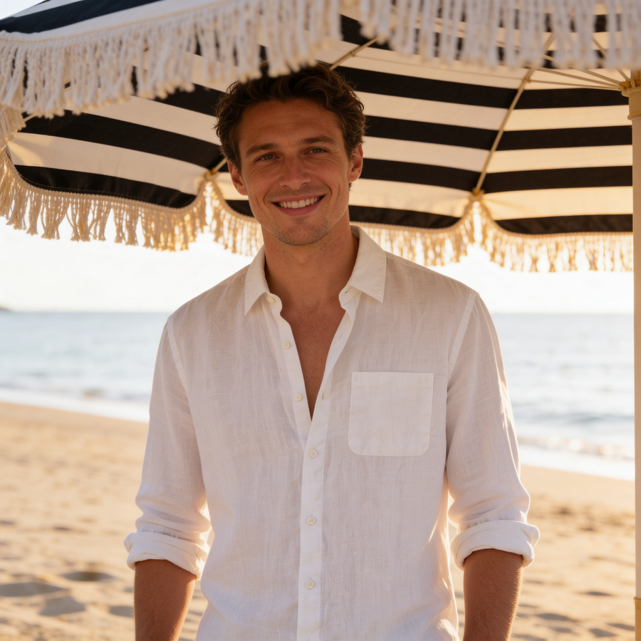 Linen Long Sleeve Shirt in Classic White