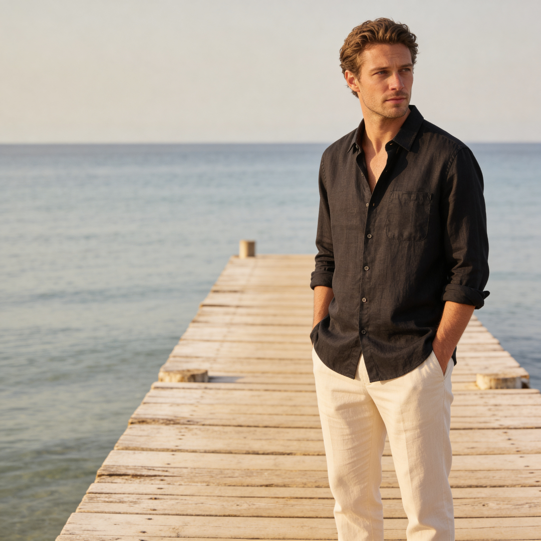 Linen Long Sleeve Shirt in Classic White