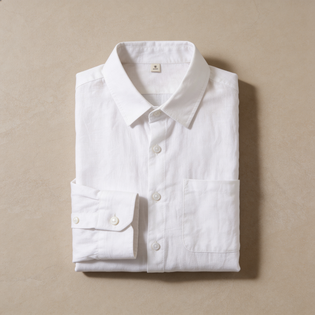 Linen Long Sleeve Shirt in Classic White