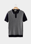 Navy Striped Cotton Polo Shirt