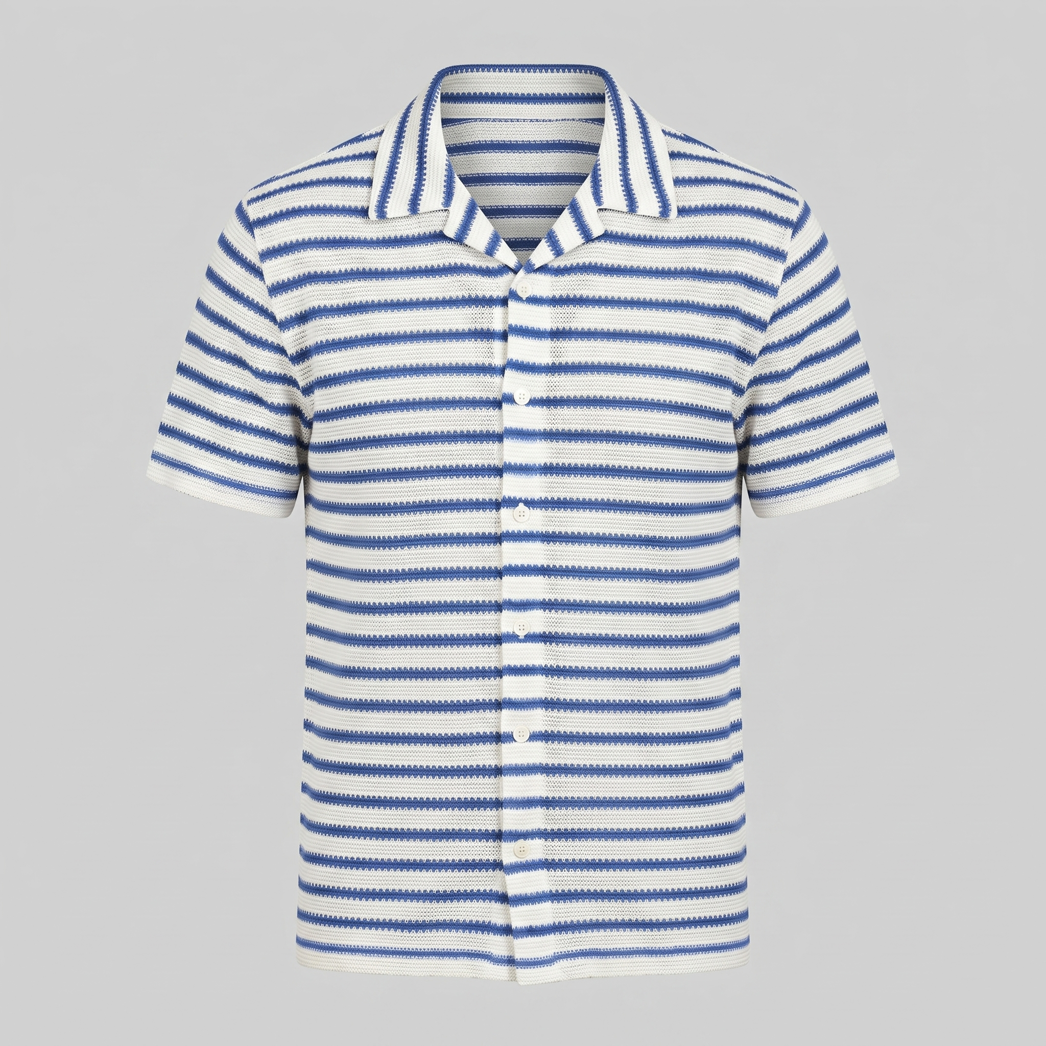 Open Knit Stripe Resort Shirt in Soft Beige