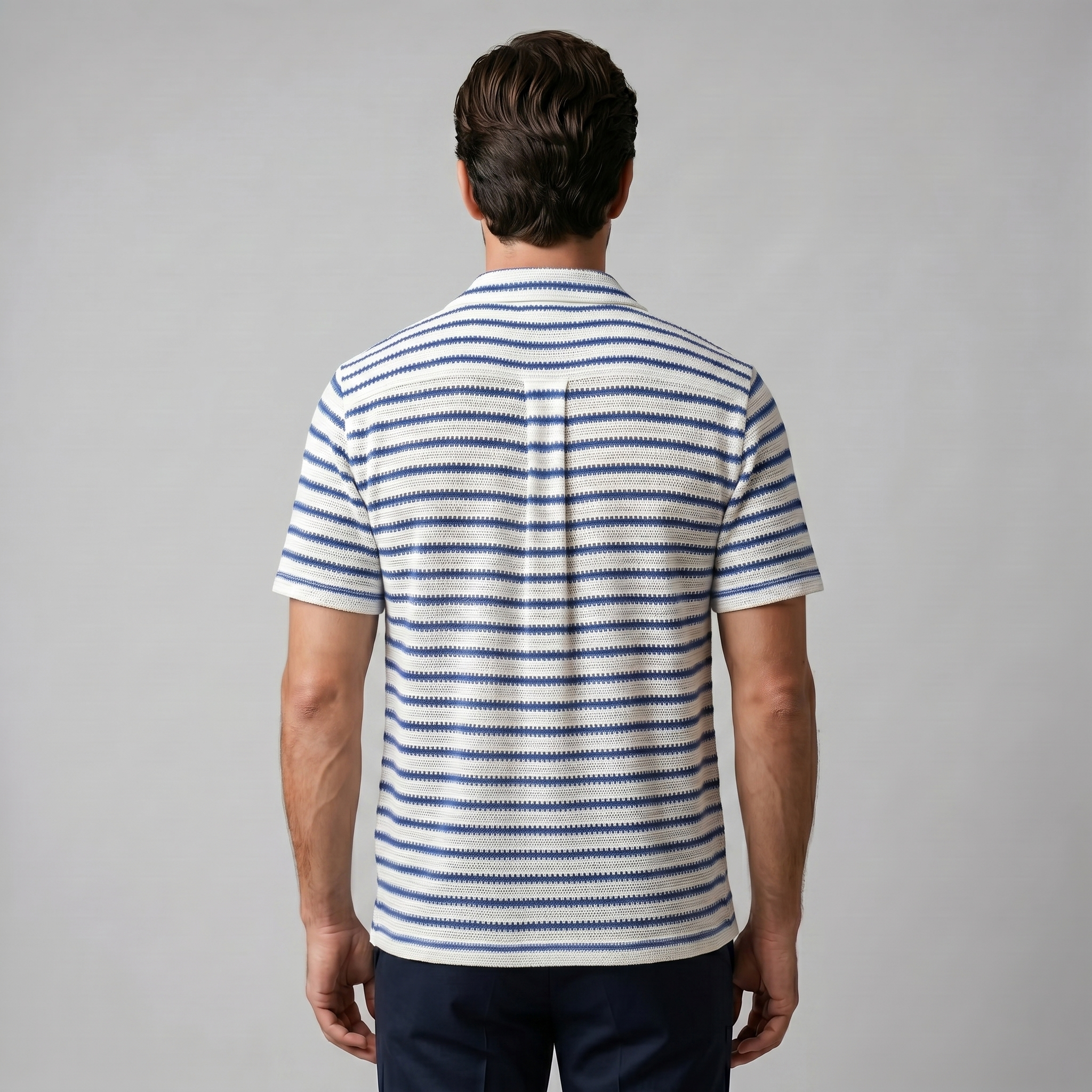 Open Knit Stripe Resort Shirt in Soft Beige