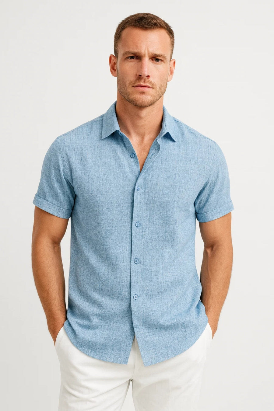 Men's Short Sleeve Classic Collar Shirt in Summer White