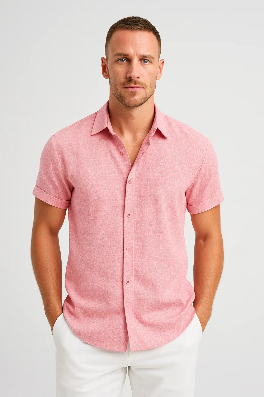 Men's Short Sleeve Classic Collar Shirt in Summer White