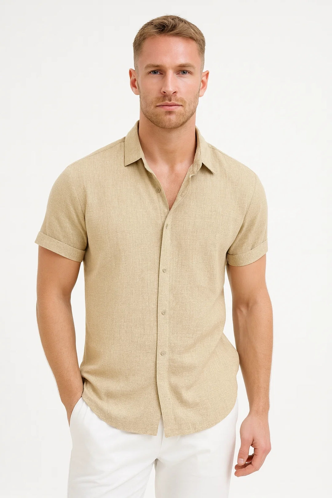 Men's Short Sleeve Classic Collar Shirt in Summer White
