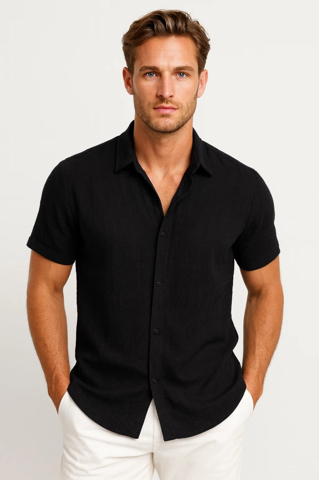 Men's Short Sleeve Classic Collar Shirt in Summer White
