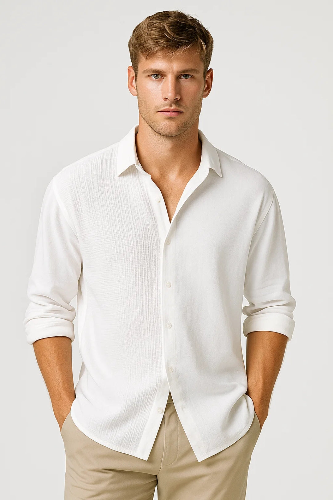 Men's Classic Fit Long Sleeve Shirt in Summer White