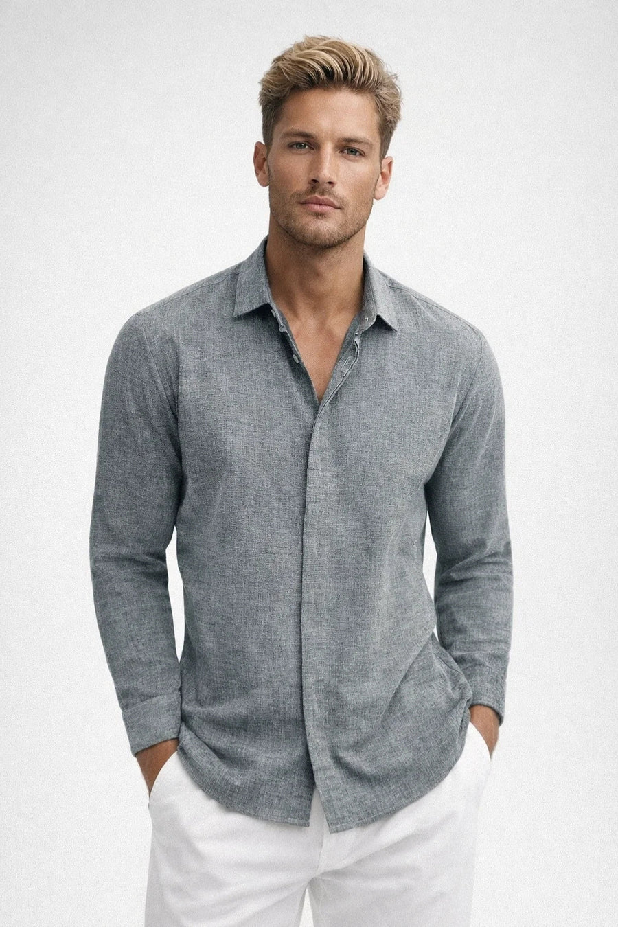 Men's Classic Collar Summer Shirt in Soft Blue