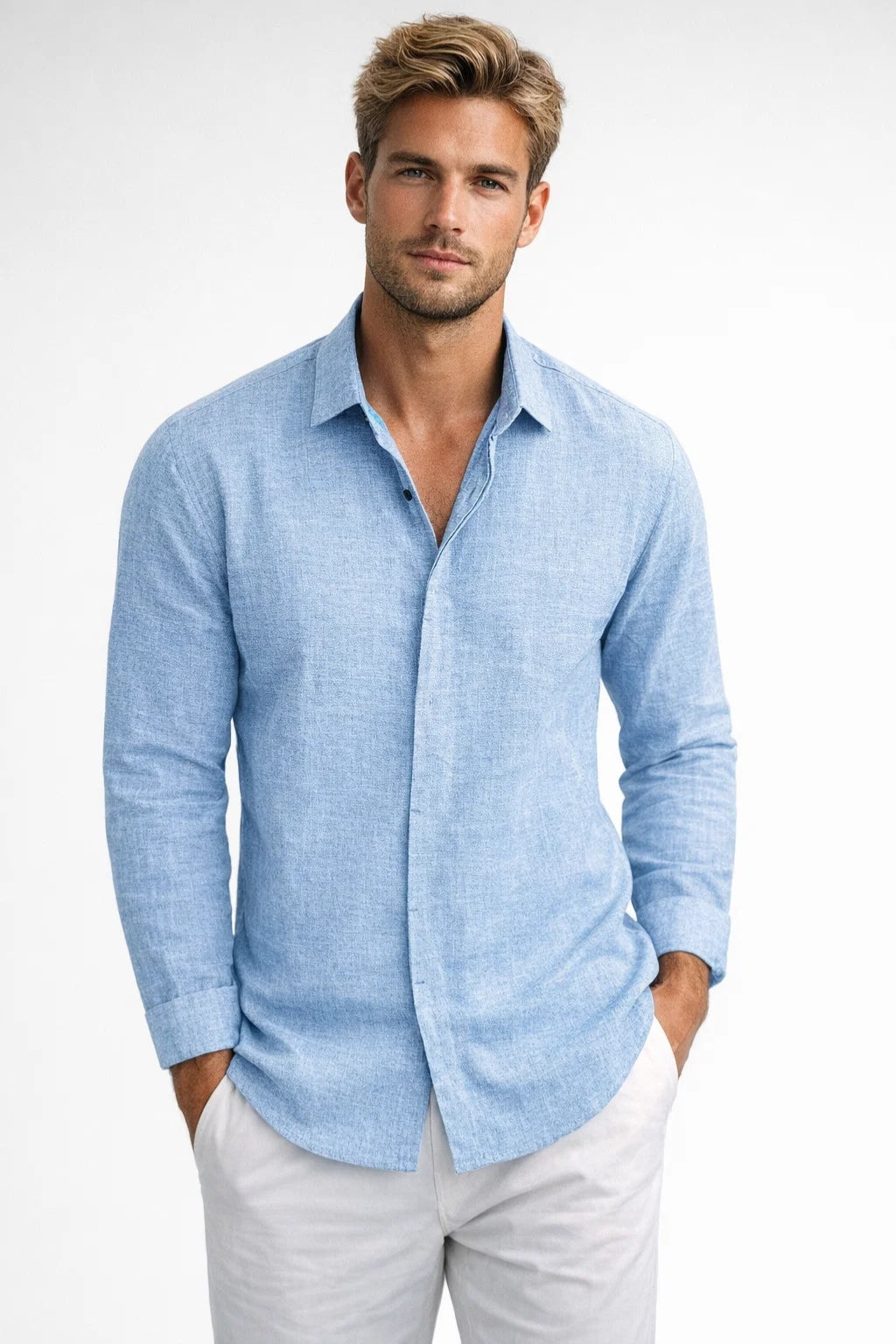Men's Classic Collar Summer Shirt in Soft Blue