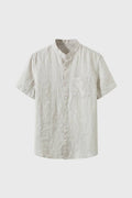 Men's Short Sleeve Standing Collar Shirt in Summer White