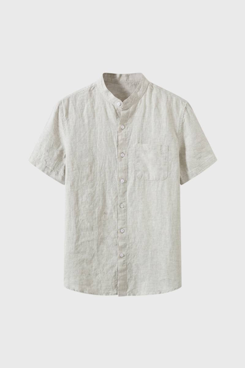 Men's Short Sleeve Standing Collar Shirt in Summer White