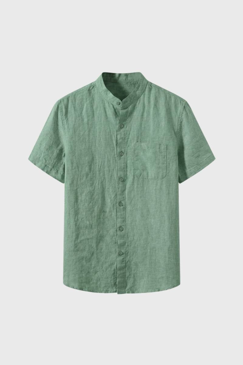 Men's Short Sleeve Standing Collar Shirt in Summer White