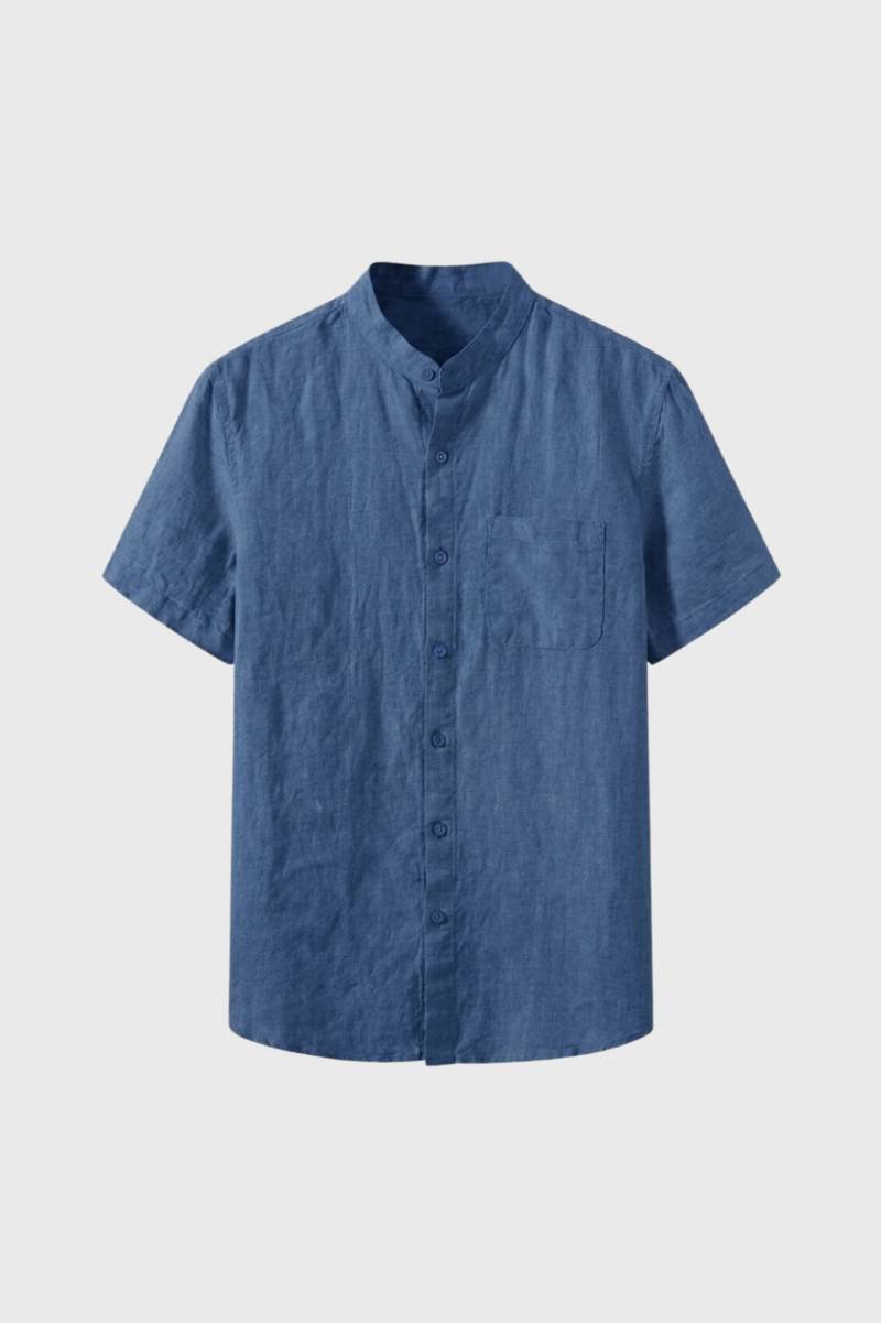 Men's Short Sleeve Standing Collar Shirt in Summer White