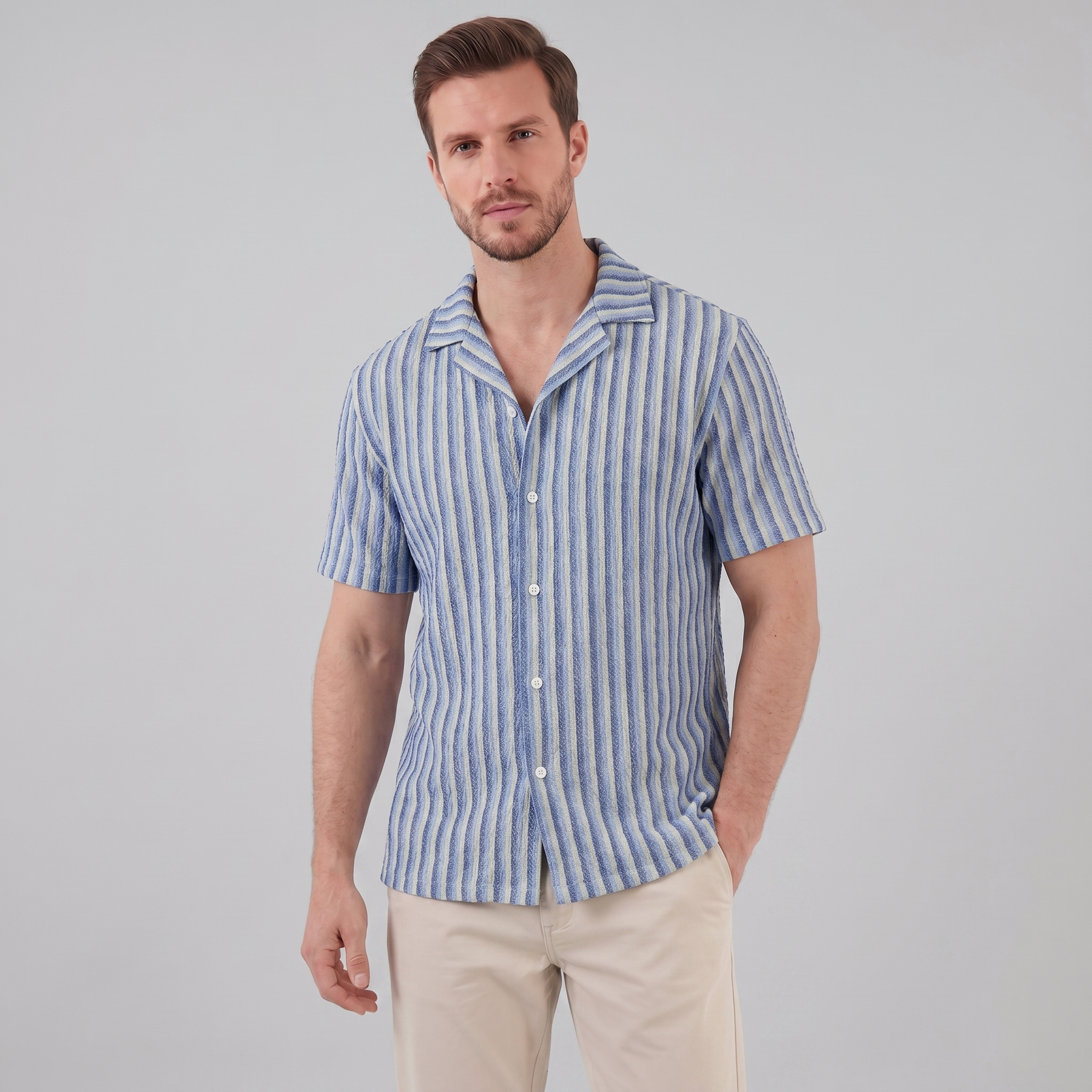 Men's Vertical Stripe Resort Shirt in Summer Palette