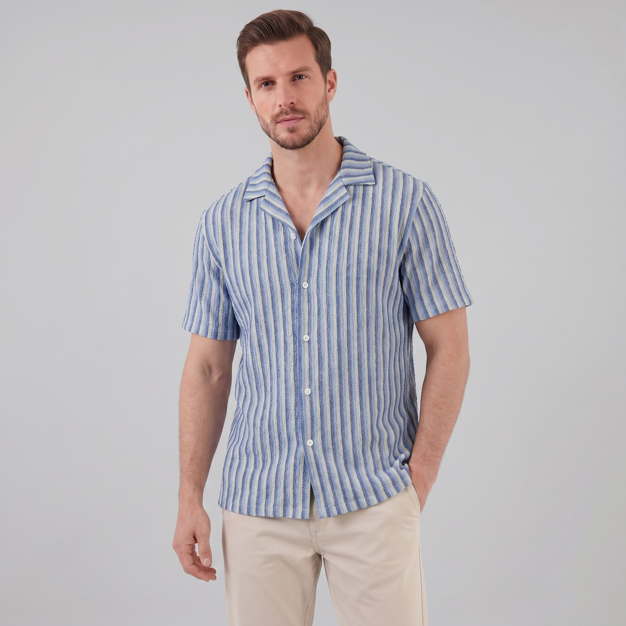Men's Vertical Stripe Resort Shirt in Summer Palette