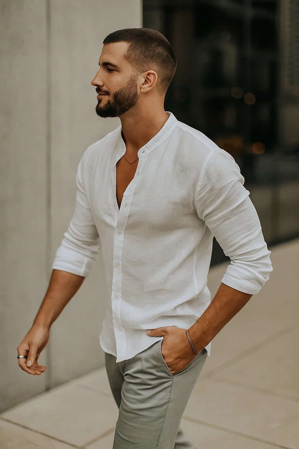 Men's Relaxed Fit Three-Quarter Sleeve Shirt in Summer Blue