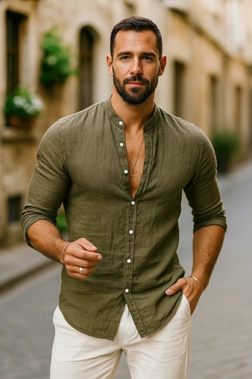 Men's Relaxed Fit Three-Quarter Sleeve Shirt in Summer Blue