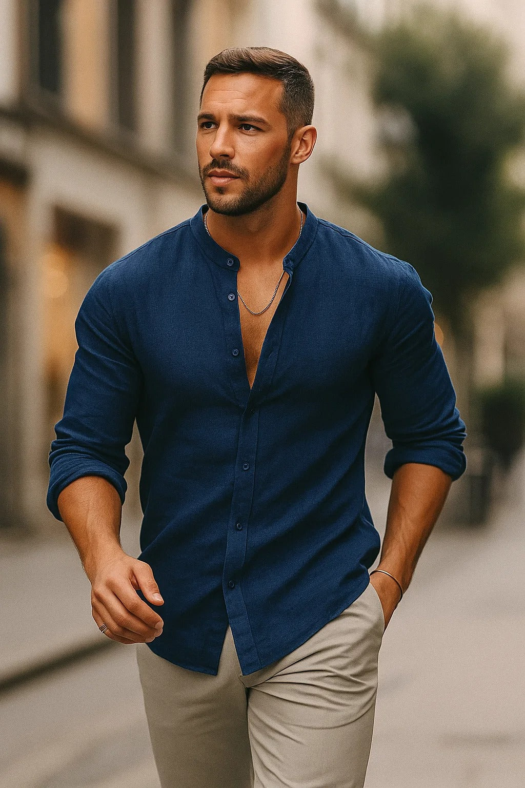 Men's Relaxed Fit Three-Quarter Sleeve Shirt in Summer Blue