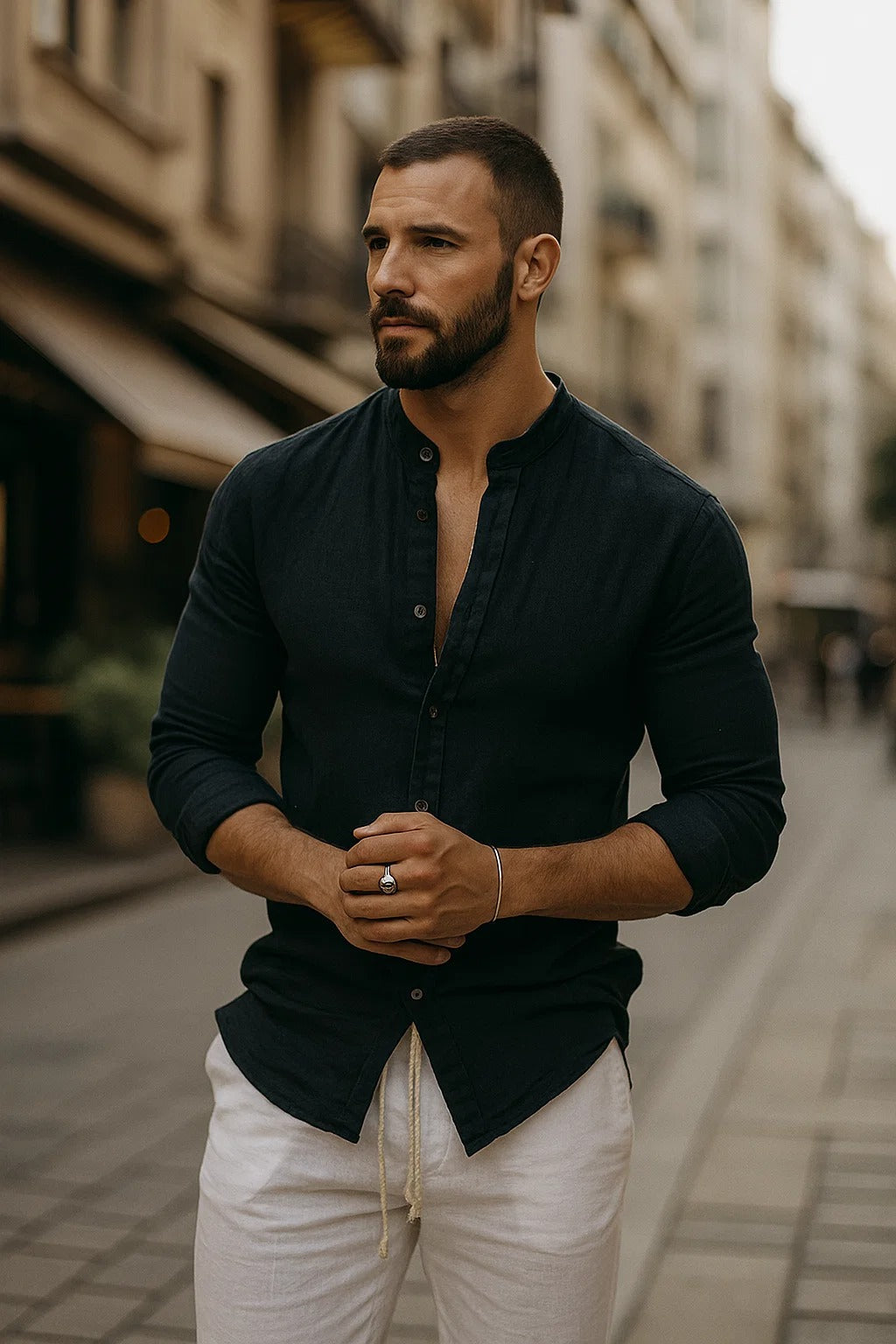 Men's Relaxed Fit Three-Quarter Sleeve Shirt in Summer Blue