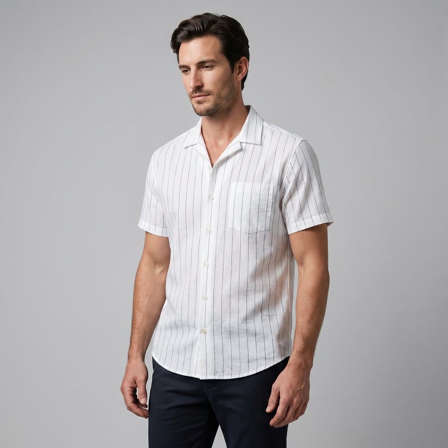 Pinstripe Camp Shirt in Summer Blue