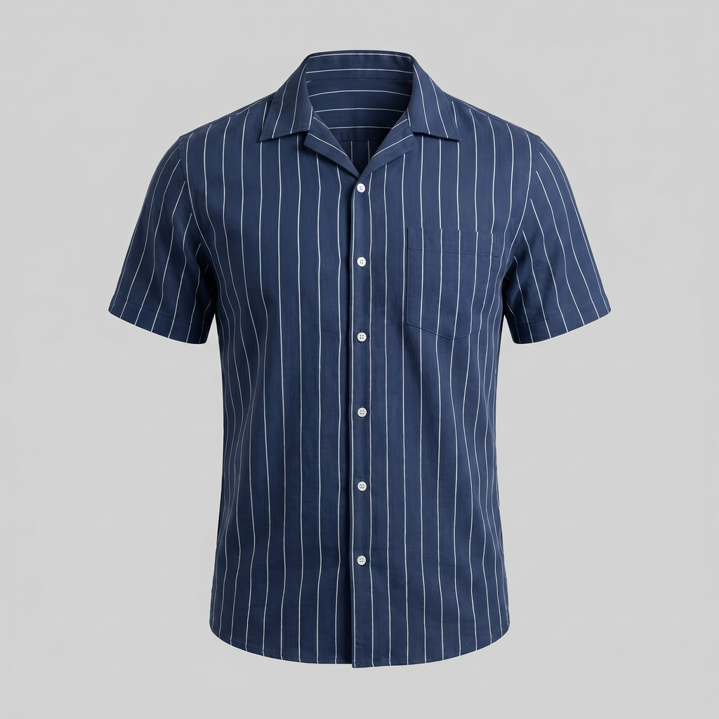 Pinstripe Camp Shirt in Summer Blue