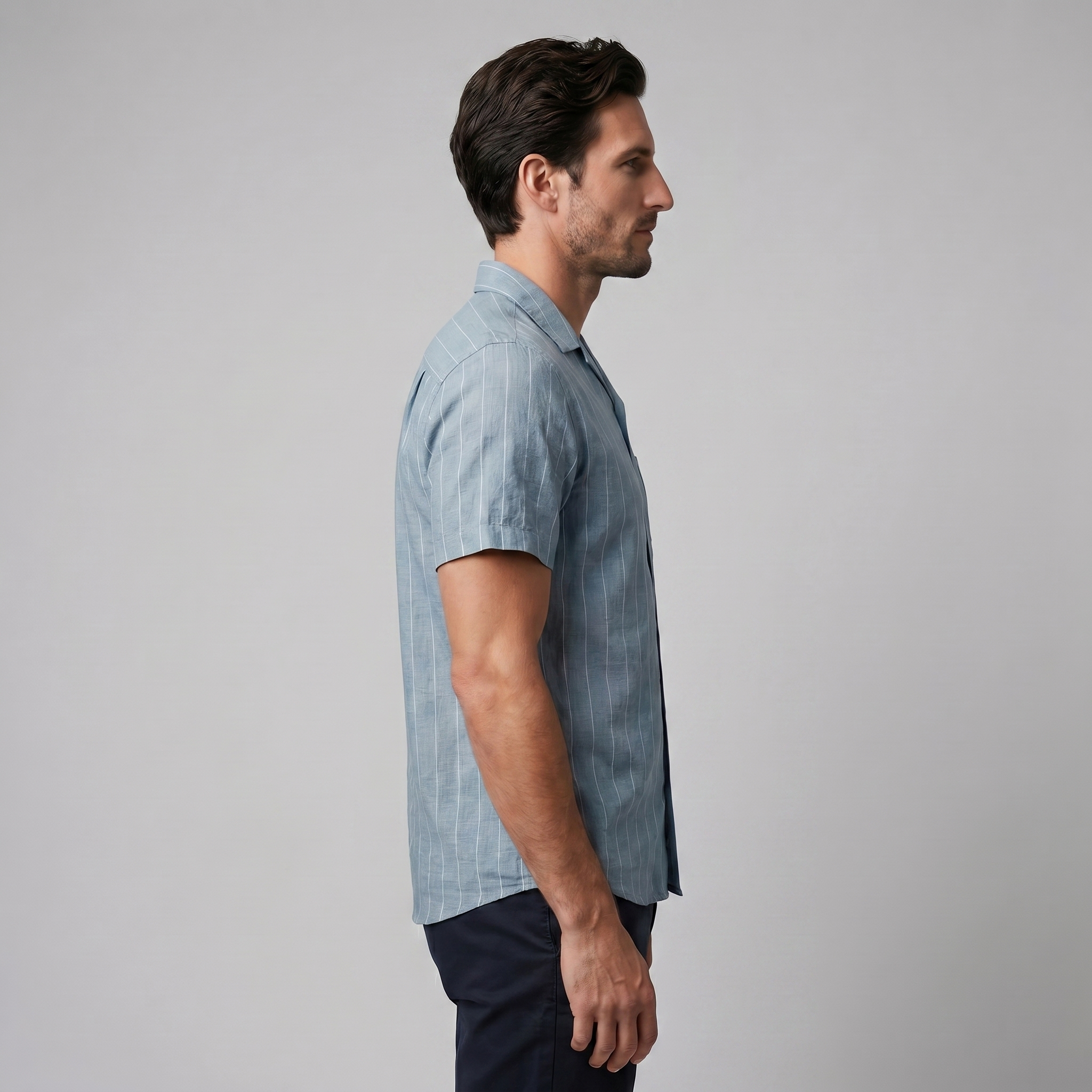 Pinstripe Camp Shirt in Summer Blue