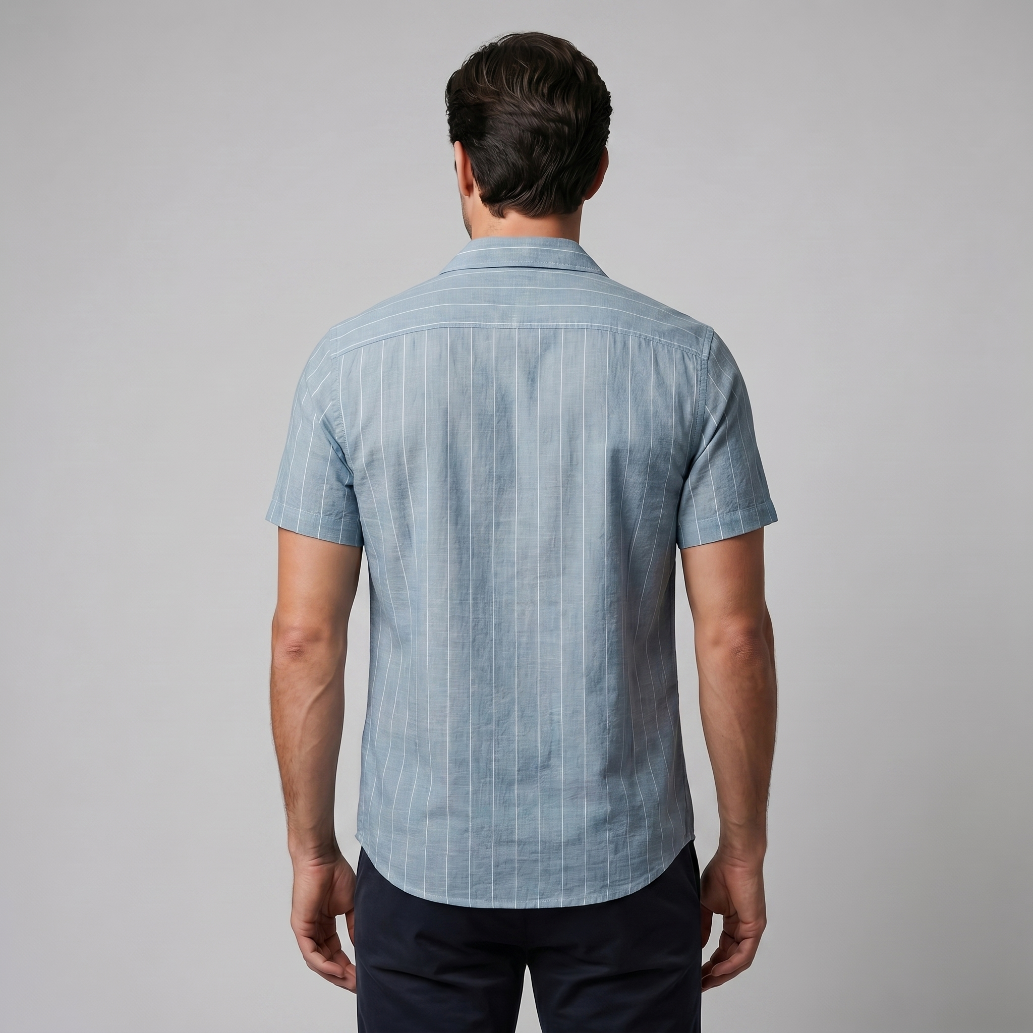 Pinstripe Camp Shirt in Summer Blue