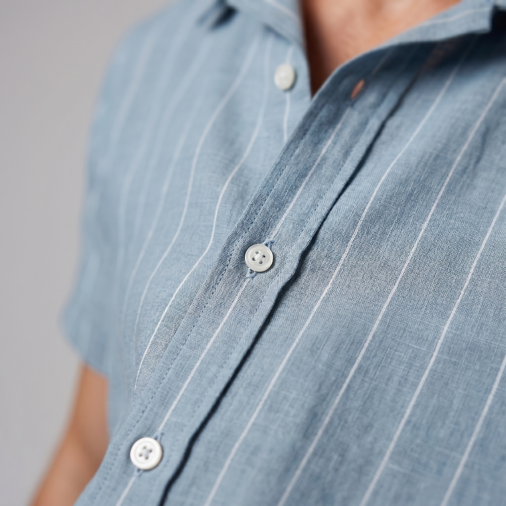 Pinstripe Camp Shirt in Summer Blue