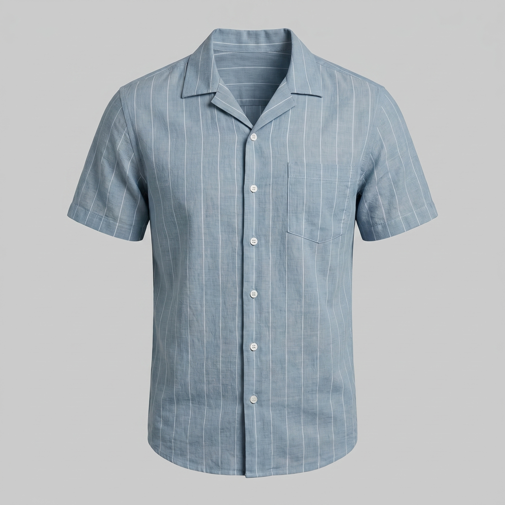 Pinstripe Camp Shirt in Summer Blue