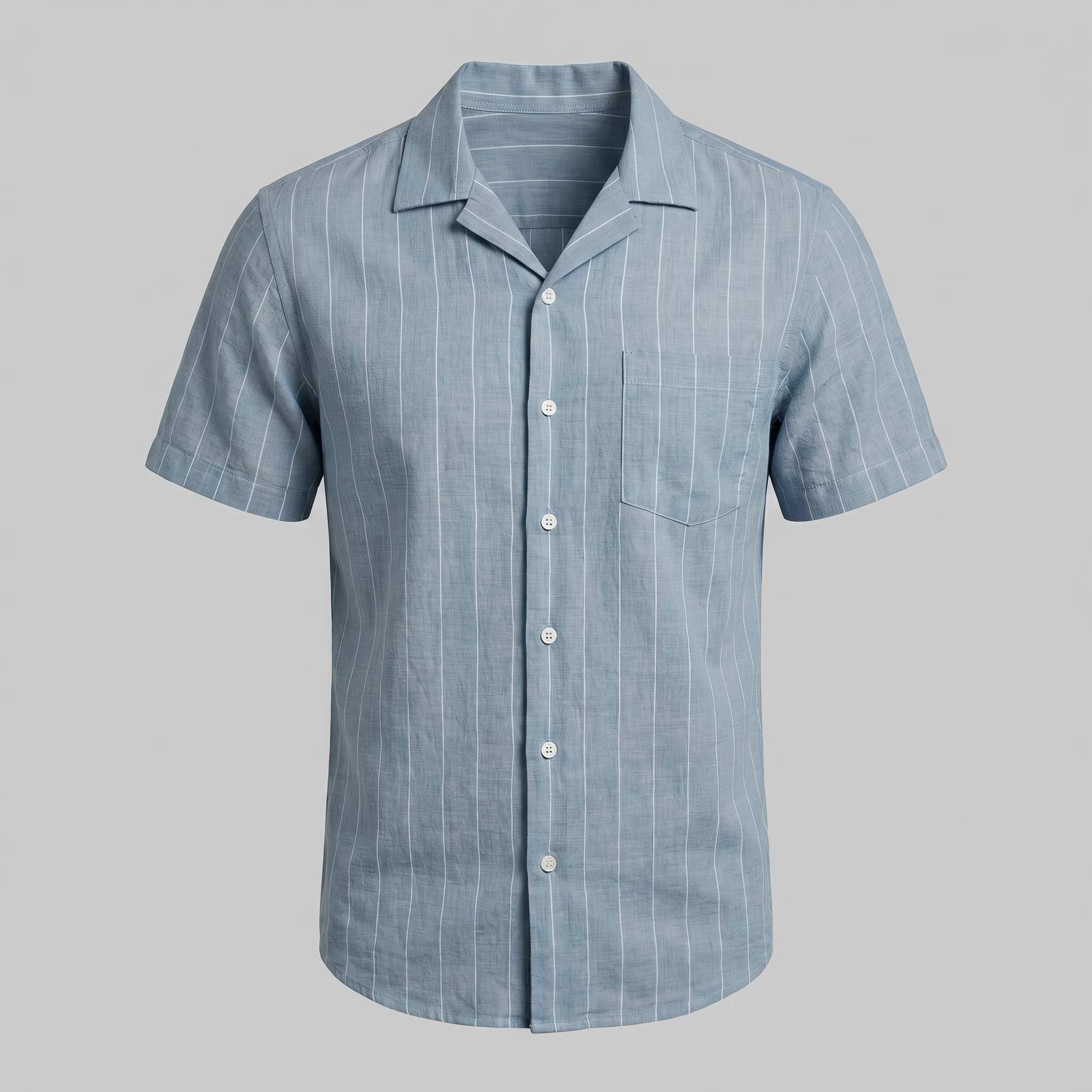 Pinstripe Camp Shirt in Summer Blue