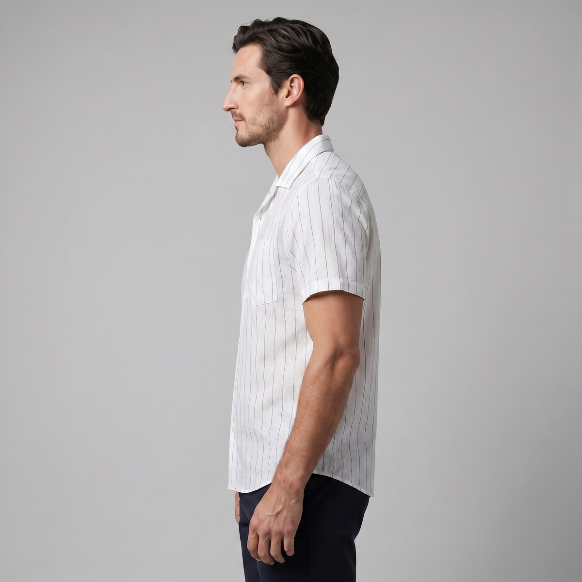 Pinstripe Camp Shirt in Summer Blue