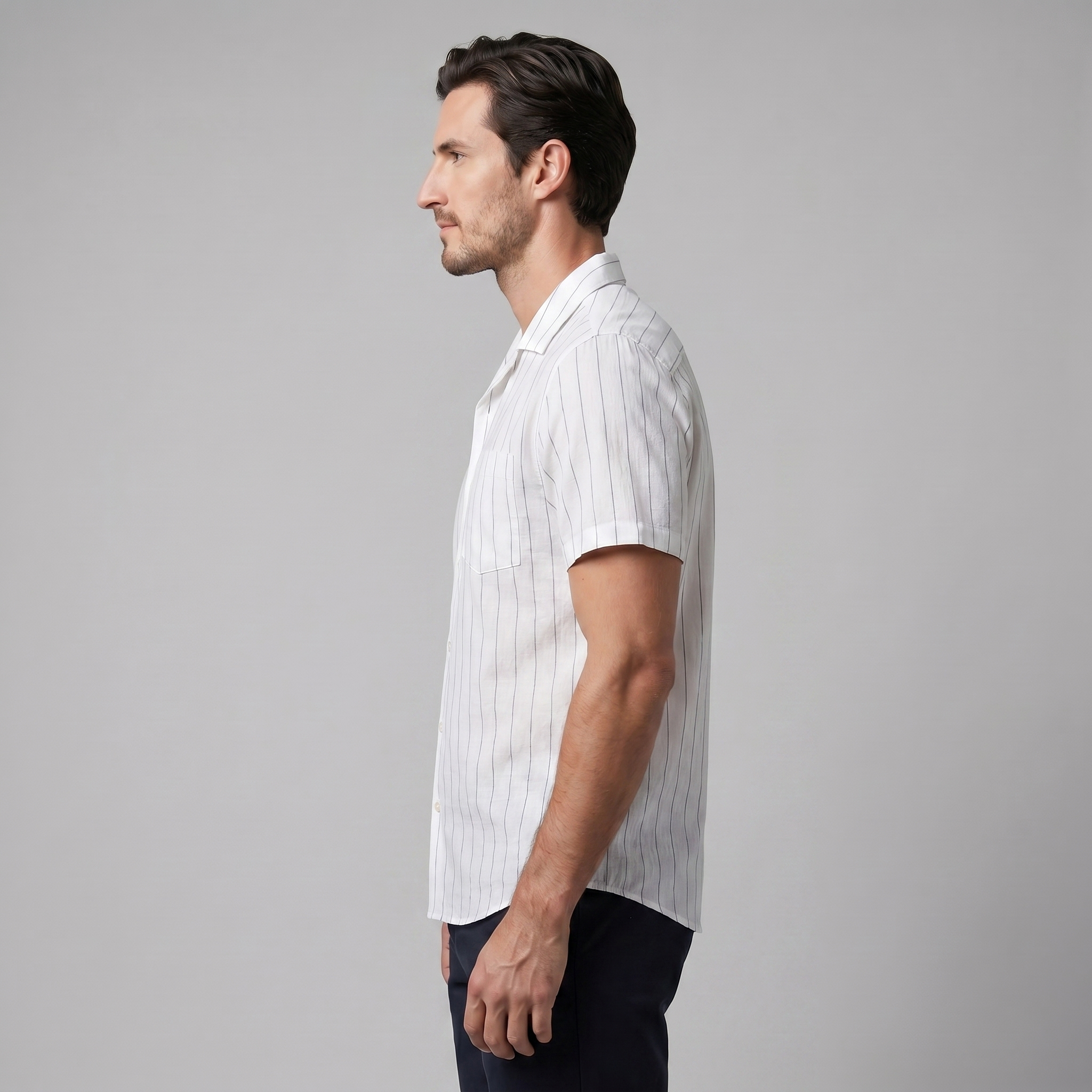Pinstripe Camp Shirt in Summer Blue