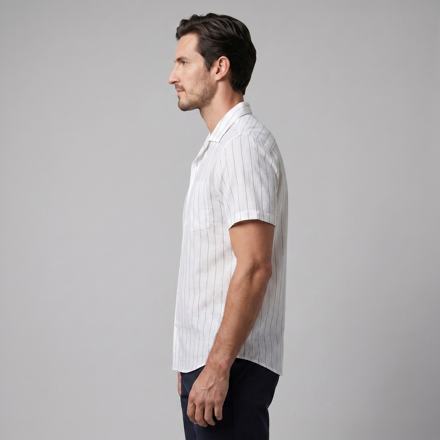 Pinstripe Camp Shirt in Summer Blue