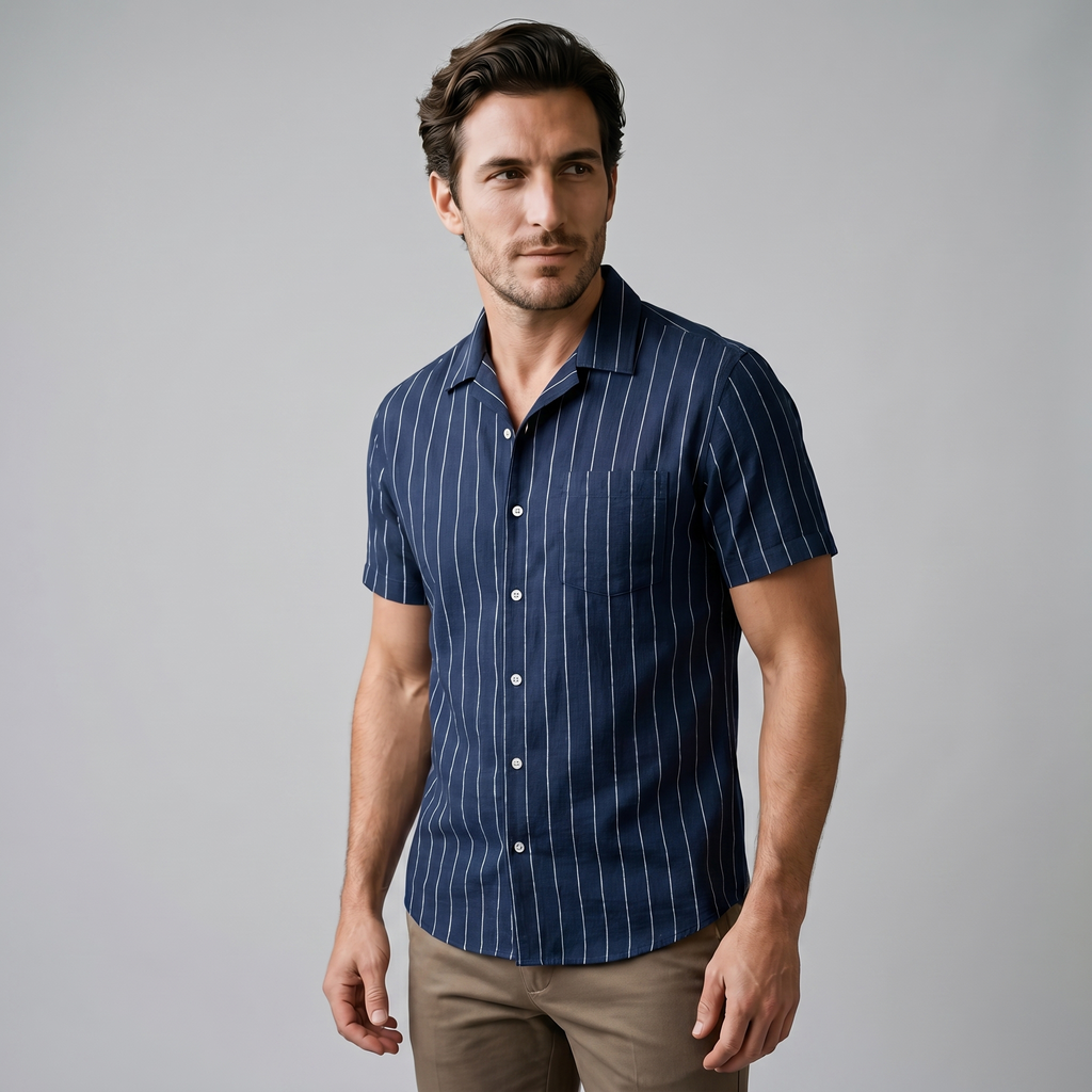 Pinstripe Camp Shirt in Summer Blue