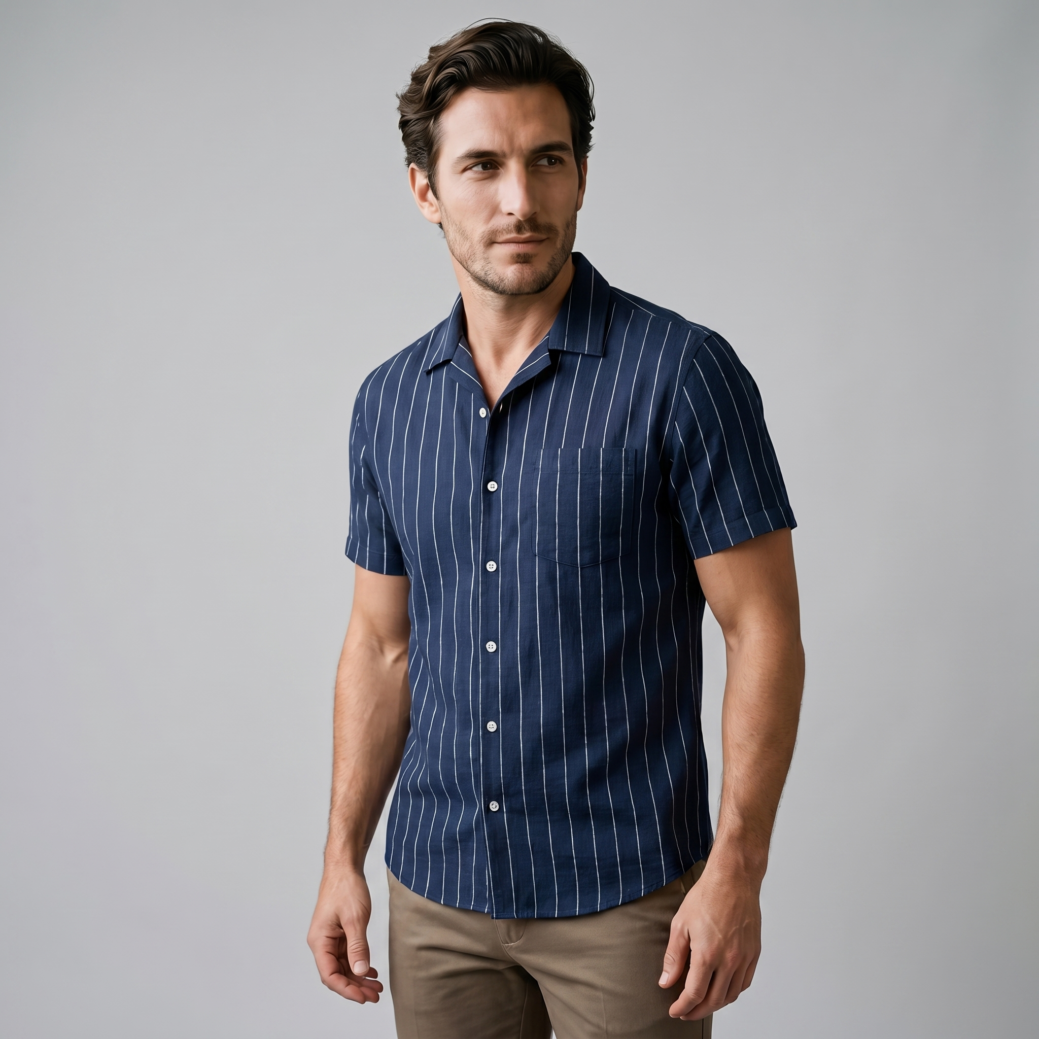Pinstripe Camp Shirt in Summer Blue