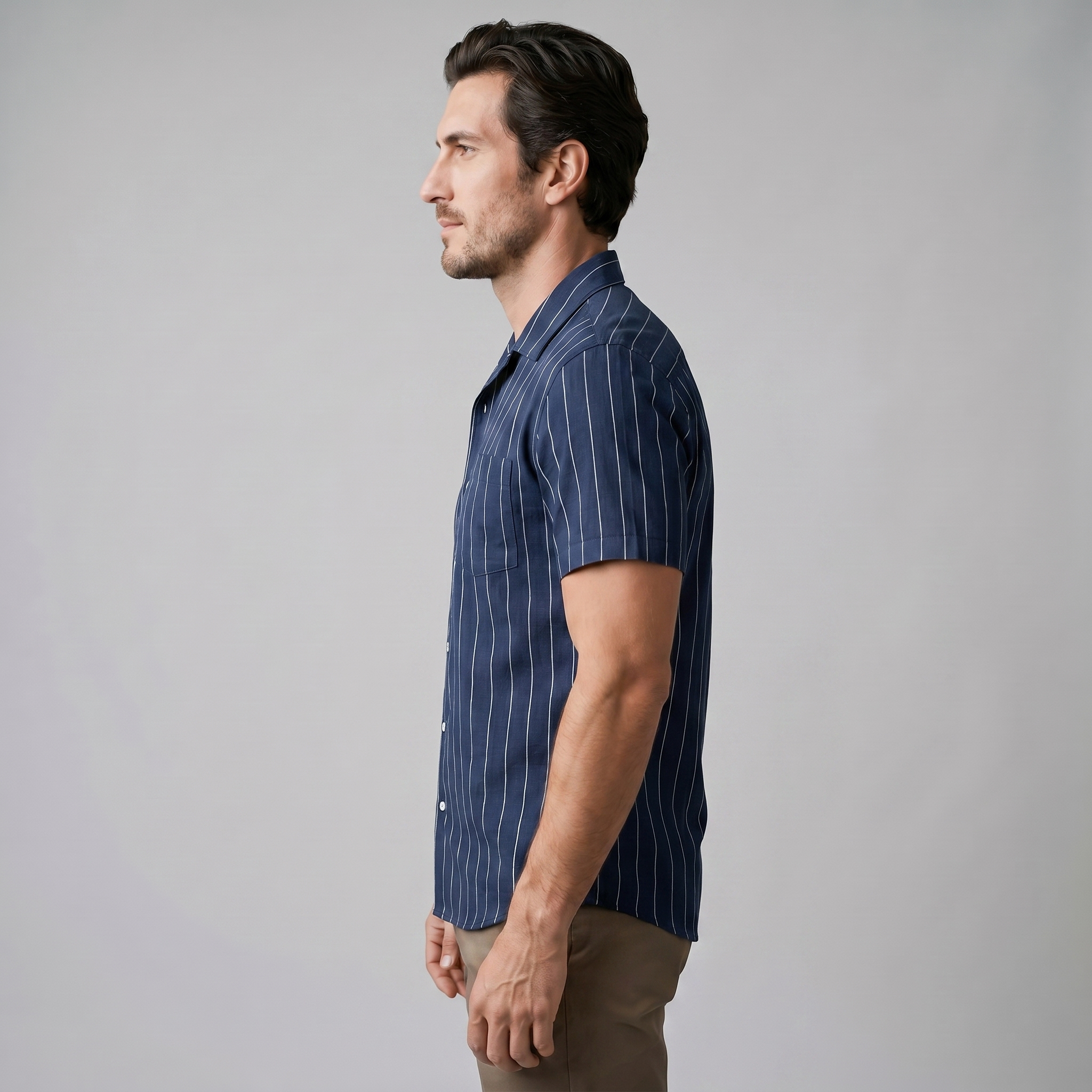 Pinstripe Camp Shirt in Summer Blue