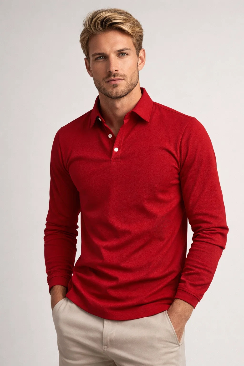 Classic Long Sleeve Slim Fit Polo in Navy