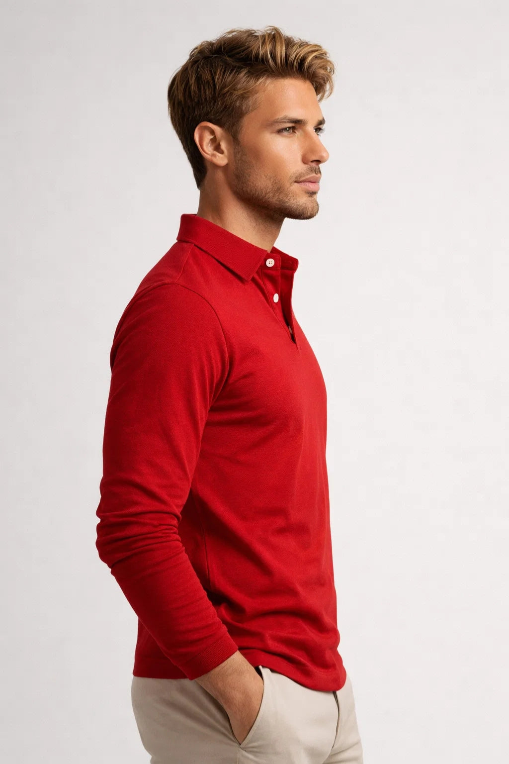 Classic Long Sleeve Slim Fit Polo in Navy