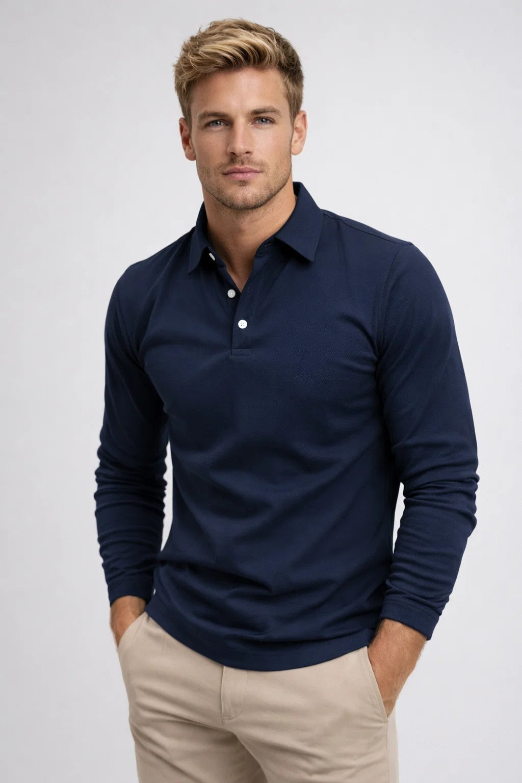 Classic Long Sleeve Polo in Timeless Navy
