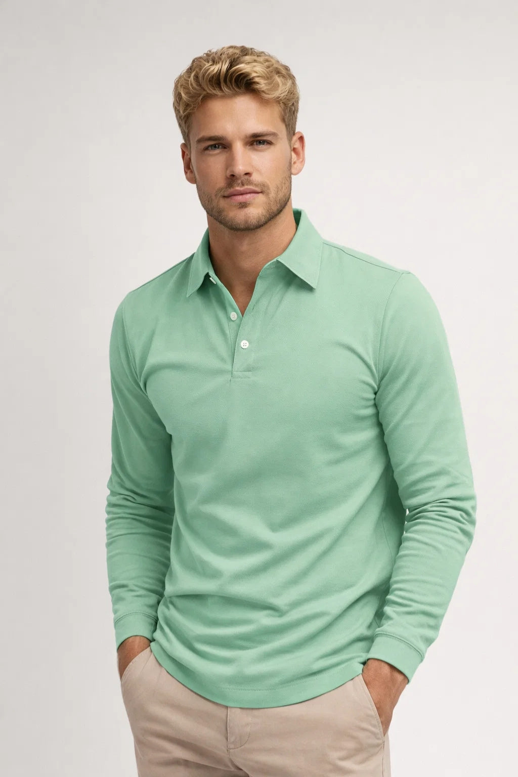 Classic Long Sleeve Slim Fit Polo in Navy
