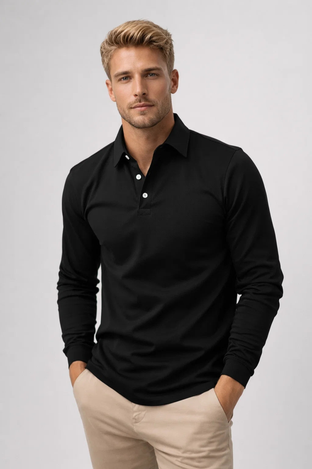 Classic Long Sleeve Polo in Timeless Navy
