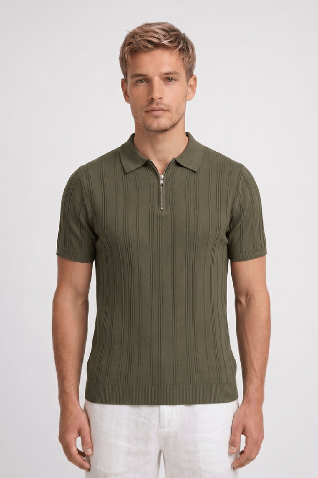 Men's Regular Fit Textured Half-Zip Polo