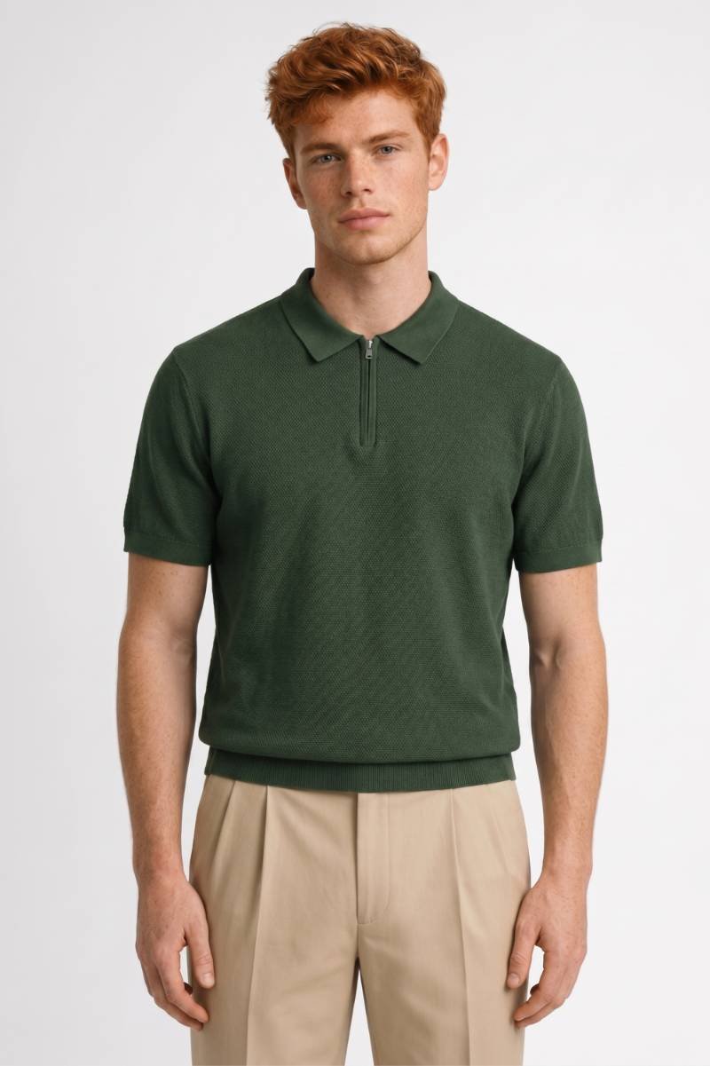 Men's Zip Neck Polo in Classic Navy