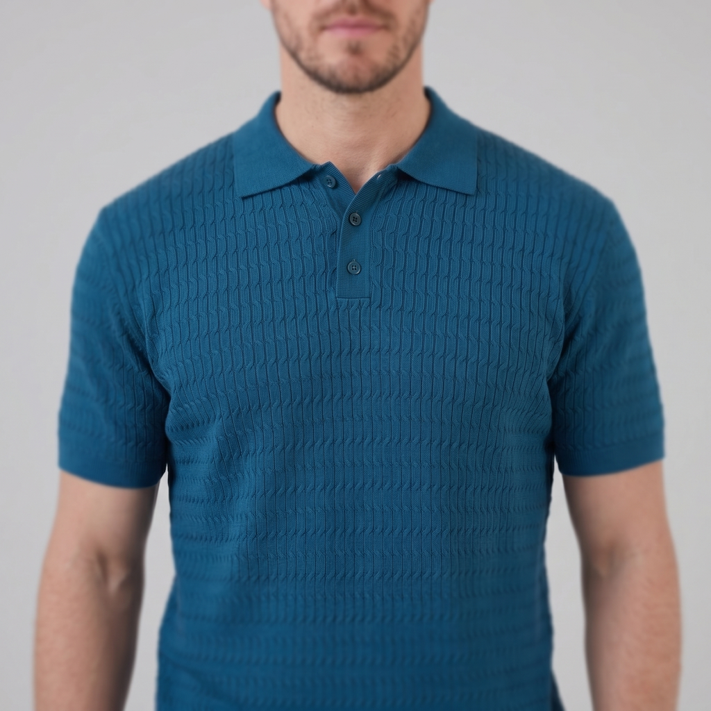 Slim Fit Long Sleeve Polo in Classic Navy