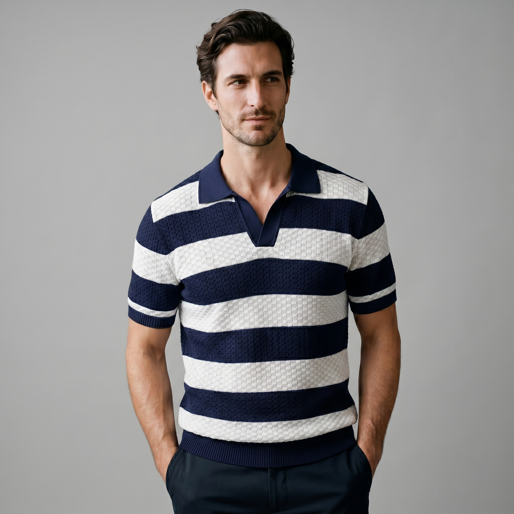 Striped Long Sleeve Polo for Men